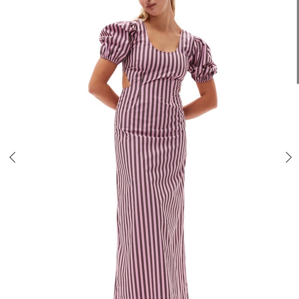 Ganni Red and White Puff Sleeve Sheath Dress